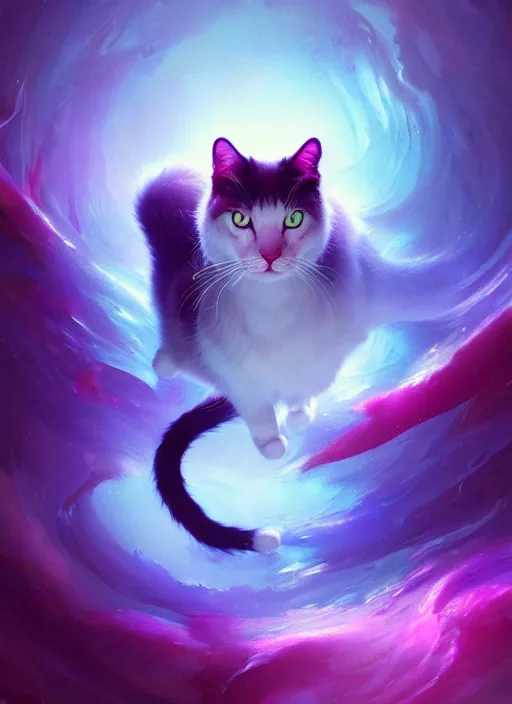 purple cat, anime, magic, mistic, flaming, vibrant