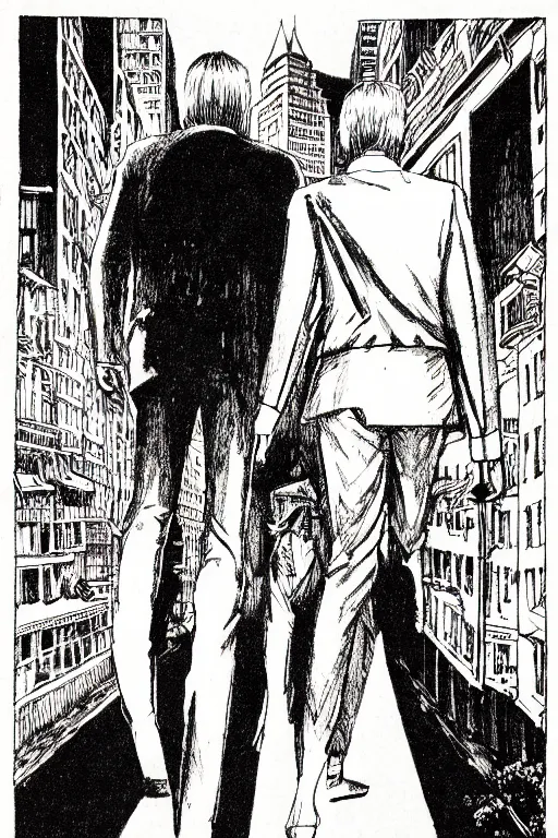 Prompt: a pair of animated white pants walking through a city at night, d & d monster illustration, full body, pen - and - ink illustration, etching, by russ nicholson, david a trampier, larry elmore, 1 9 8 1, hq scan, intricate details, inside stylized border