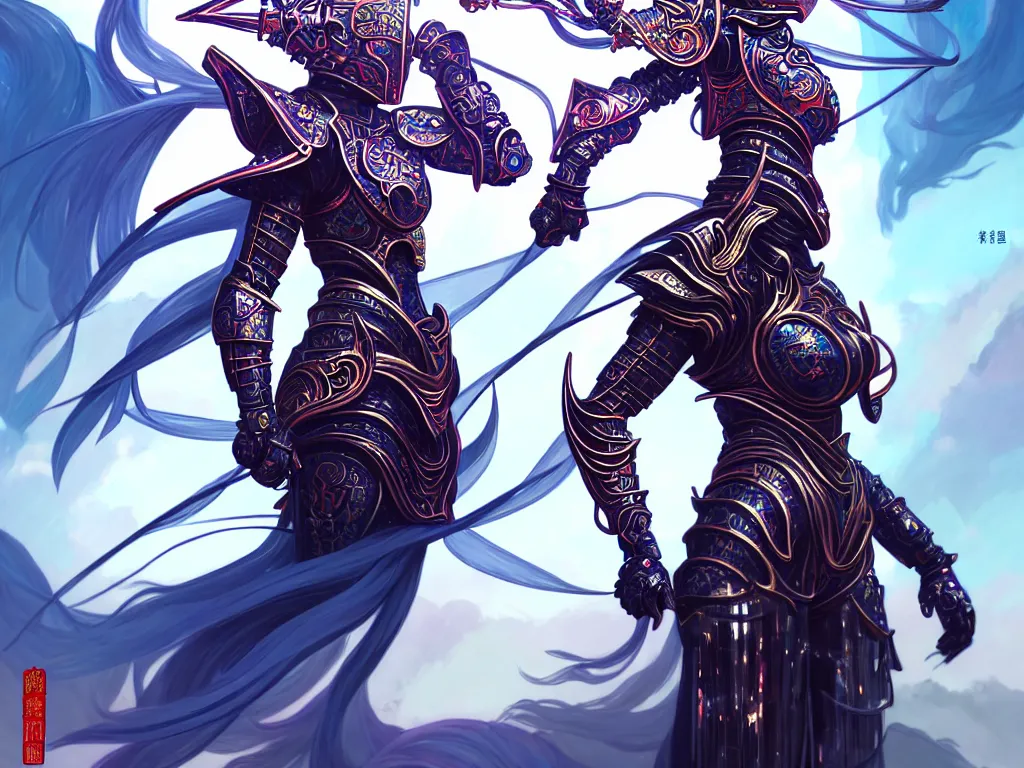 Image similar to full body portrait hero action pose of futuristic female knights of zodiac, abstract chinese dragon concept art, at future neon tokyo light temple, ssci - fi and fantasy, intricate and very very beautiful and elegant, highly detailed, digital painting, artstation, sharp focus, illustration, art by tan zi and ayanamikodon and alphonse mucha and wlop