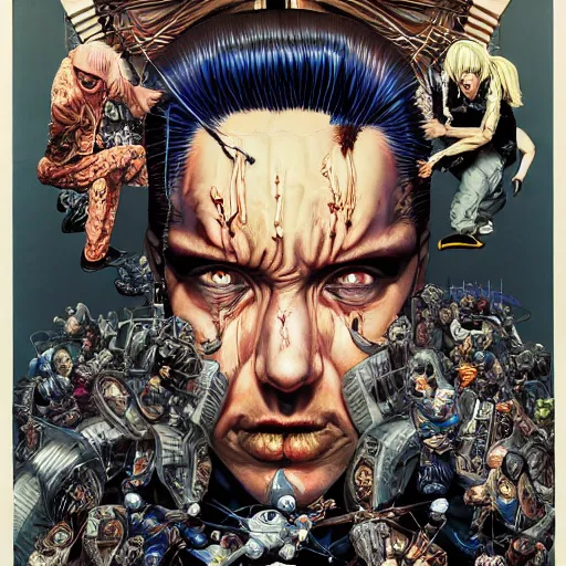 Image similar to portrait of crazy eminem, symmetrical, by yoichi hatakenaka, masamune shirow, josan gonzales and dan mumford, ayami kojima, takato yamamoto, barclay shaw, karol bak, yukito kishiro