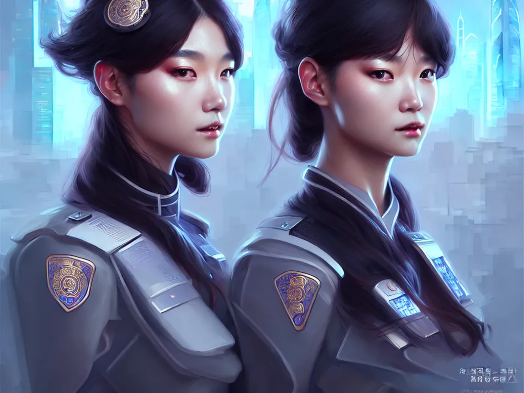 Image similar to portrait futuristic hong kong police uniform girl, at future neon light rooftop, ssci - fi and fantasy, intricate and very very beautiful and elegant, highly detailed, digital painting, artstation, concept art, smooth and sharp focus, illustration, art by tan zi and ayanamikodon and alphonse mucha and wlop