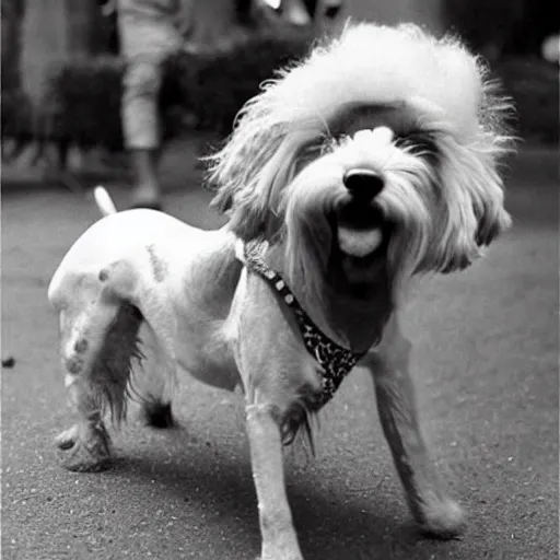 Prompt: a unexpected photo made by paparazzi of famous dogs