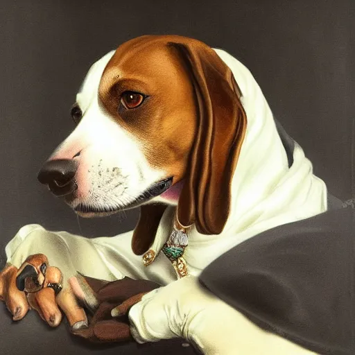 Image similar to Snoop Dogg is smelling a dog, rococo painting, smooth, sharp focus,, pixiv, ultra highly detailed