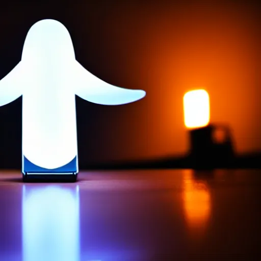 Prompt: glowing ghost flying out of a telephone dial on a table in a dark office, highly detailed