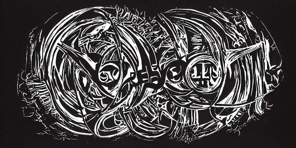 Image similar to 70s progressive rock logo named Ellus, typography, word, Rush band, Tool band, Eloy band, white font on black canvas