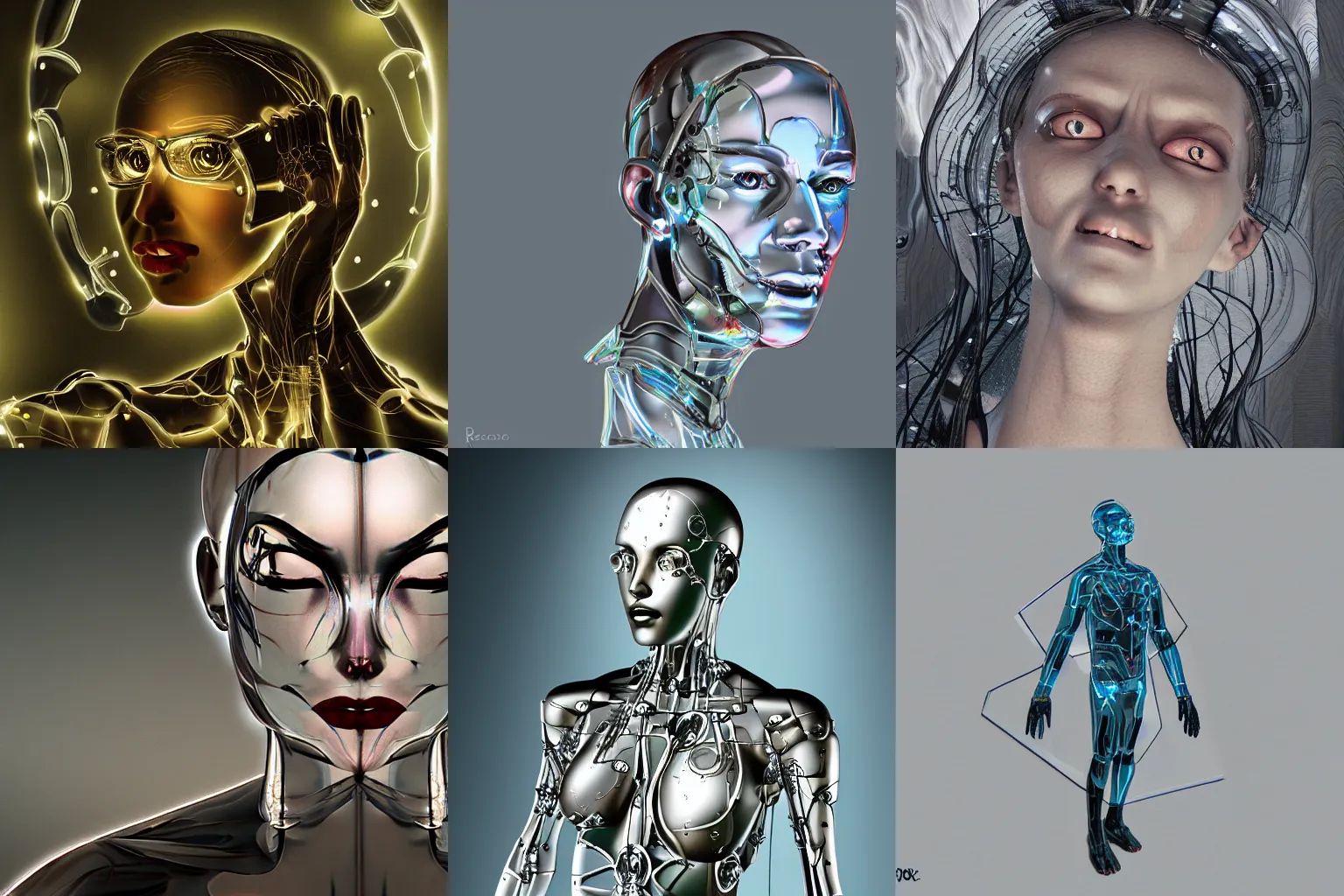 Prompt: glass cyborg in ecstasy, climax, photorealistic, concept art