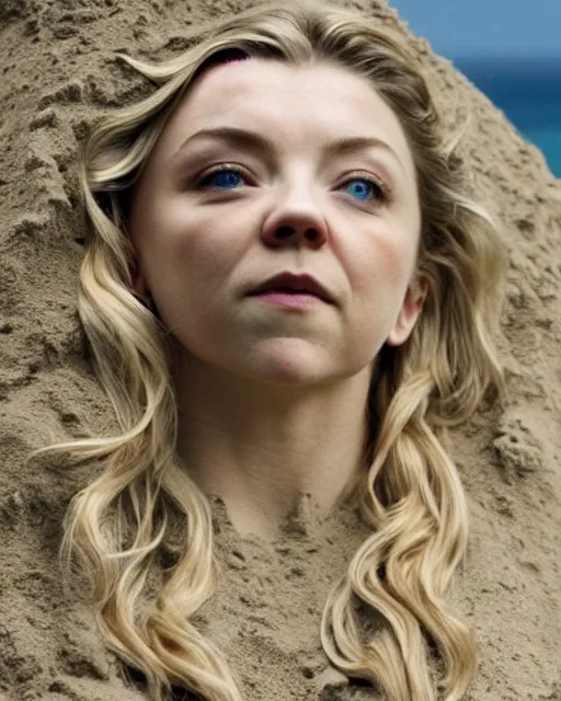 Image similar to a detailed sandcastle with the face of natalie dormer