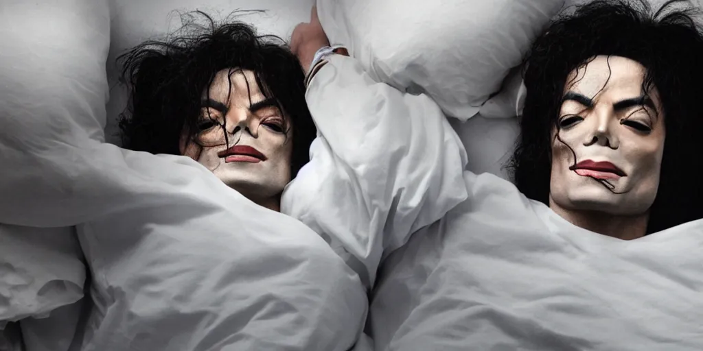 Prompt: michael jackson asleep 2 0 0 9, not breathing, hospital bed, oxygen mask, dead, ultra realistic face, 4 k, movie still, uhd, sharp, detailed, cinematic, render, modern