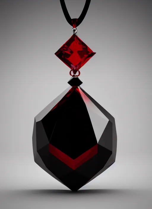 Image similar to object render of a black necklace with a fiery red diamond pendant, Unreal 5, DAZ, hyperrealistic, octane render, dynamic lighting