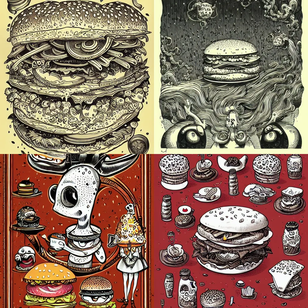 Image similar to hamburger, art by Joe Fenton