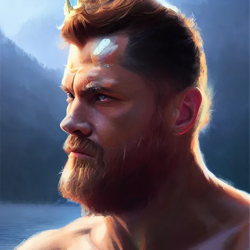 Image similar to zeus portrait, dramatic light, lake background, 2 0 0 mm focal length, painted by stanley lau, painted by greg rutkowski, painted by stanley artgerm, digital art, trending on artstation