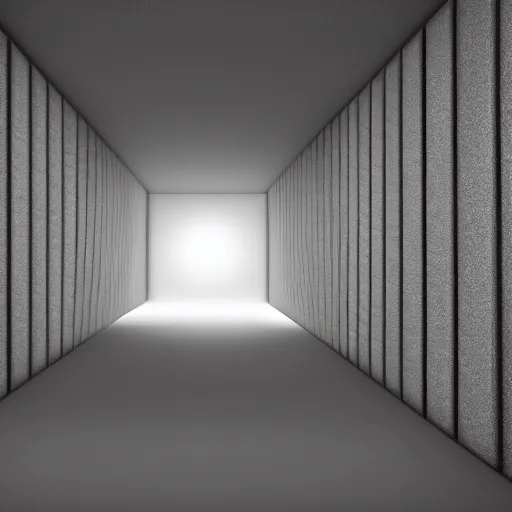 Prompt: Room in blank endless dark cube with white contours. Realistic Concept Art photography