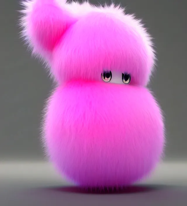 Image similar to high quality 3 d render hyperrealistic very cute big pink little spherical creature, plush mascot, short spiky dense fluffy smooth hair, isometric 3 d, pink fluffy fur, 1 5 0 mm, beautiful natural soft light, rim light, smooth background, artstation, ultra detailed, elegant, ultra detailed, metallic armor, octane render