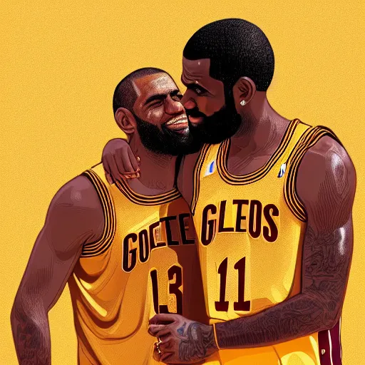 Image similar to beautiful serene intricate portrait of kyrie irving and lebron james taking a selfie, smiling softly, relaxing on the beach, golden hour, soft focus, 8 k, art by irakli nadar, hyperrealism, hyperdetailed, ultra realistic