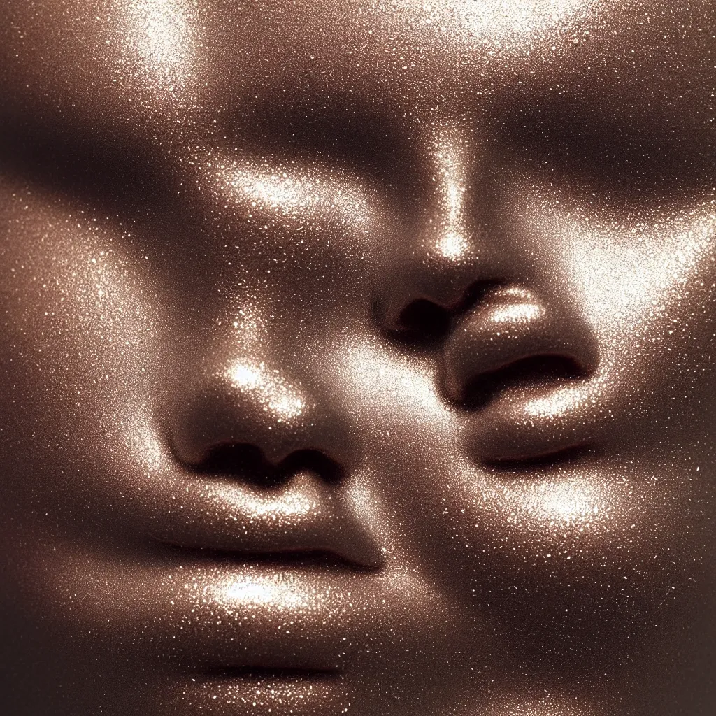 Prompt: a very beautiful portait close up liquid metal face, smooth texture, clearcoat.