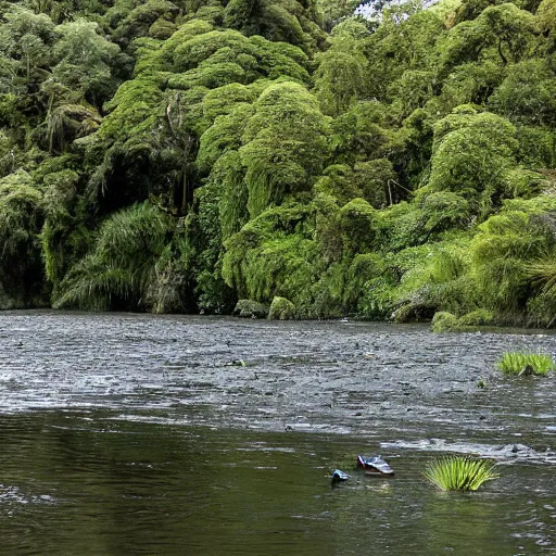 Image similar to From the pa we pulled up the Waiwhetu River, which there had lofty Rimu trees on its banks. The various bends were very beautiful and secluded, and seemed to be the home of the grey duck and teal, and numerous other wild fowl. Here and there, on the bank, was a patch of cultivation, and the luxuriant growth of potatoes, taros, and. Kumara, indicated the richness of the soil. As seen from the ship, or the hills, a lofty pine wood appeared to occupy the whole breadth and length of the Hutt Valley, broken only by the stream and its stony margin. This wood commenced about a mile from the sea, the intervening space being a sandy flat and a flax marsh. About the Lower Hutt and the Taita, it required a good axe-man to clear in a day a space large enough to pitch a tent upon. New Zealand. Drone photo. Sunset, misty, wilderness.