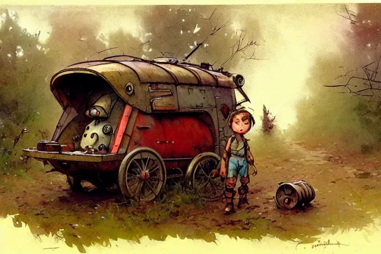 Prompt: adventurer ( ( ( ( ( 1 9 5 0 s retro future robot android fat rat house wagon woods scene. muted colors. ) ) ) ) ) by jean baptiste monge!!!!!!!!!!!!!!!!!!!!!!!!! chrome red