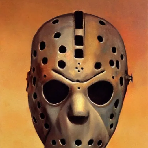 Image similar to ultra realistic portrait painting of jason voorhees, art by frank frazetta, 4 k, ultra realistic, highly detailed, epic lighting