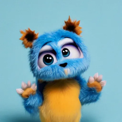 Image similar to cute little furry baby monster in the style of Pixar. product photography, centered