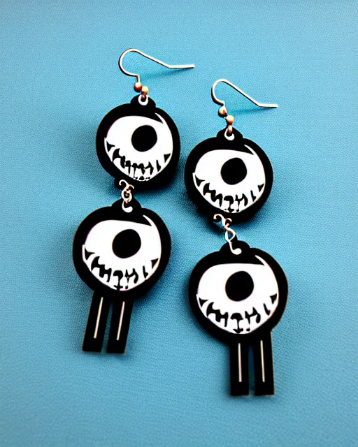 Image similar to tim burton spooky monster, 2 d lasercut earrings,