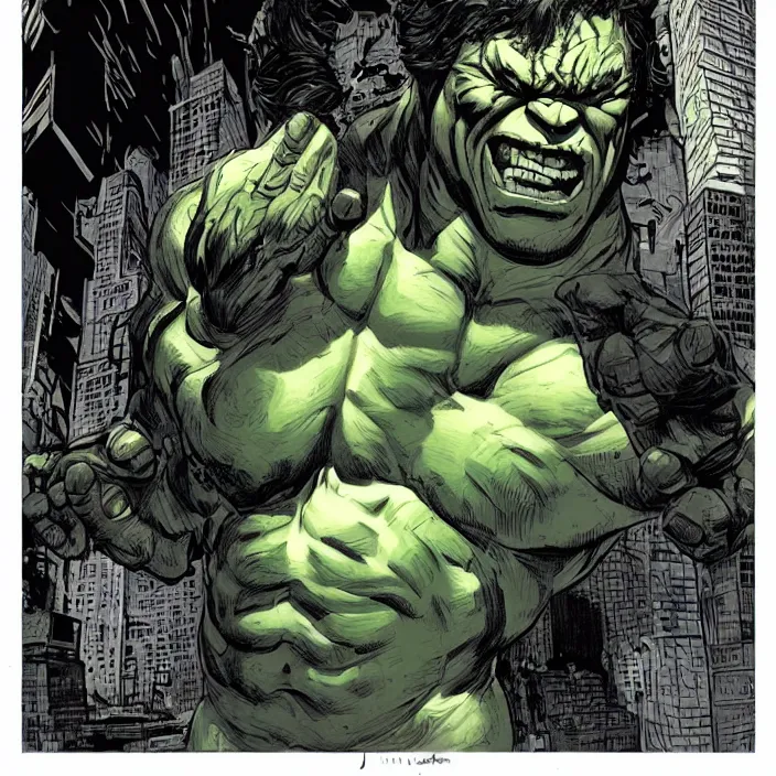 Prompt: a portrait of the incredible hulk looking angry in new york city by james jean and brian despain dramatic lighting.