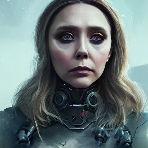 Image similar to elizabeth olsen portrait, dystopia core, apocalyptic, armor, warrior, dramatic, sharp focus, fiction, neon, fantasy, hyper detailed, digital art, trending in artstation, cinematic lighting, studio quality, smooth render, unreal engine 5 rendered, octane rendered, art style and nixeu and wlop and krenz cushart