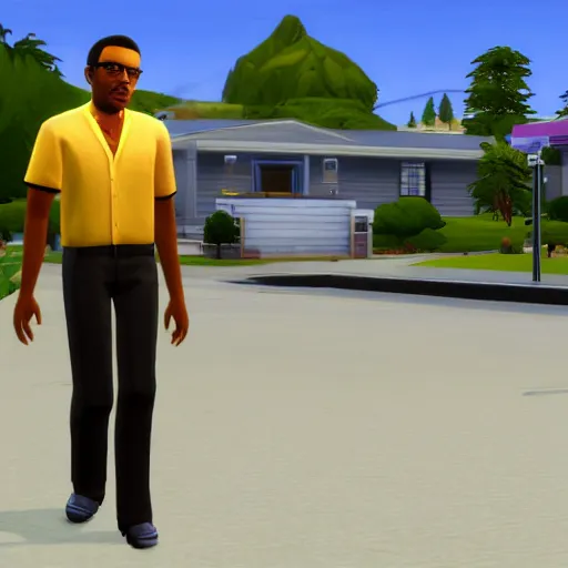 Prompt: gustavo fring selling meth in the sims 4, game screenshot, 4k