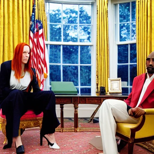 Image similar to Jen Psaki and Tupac Shakur acting fools high on LEAN in the oval office , Photograph By Rineke Dijkstra; by Yoichi Okamoto