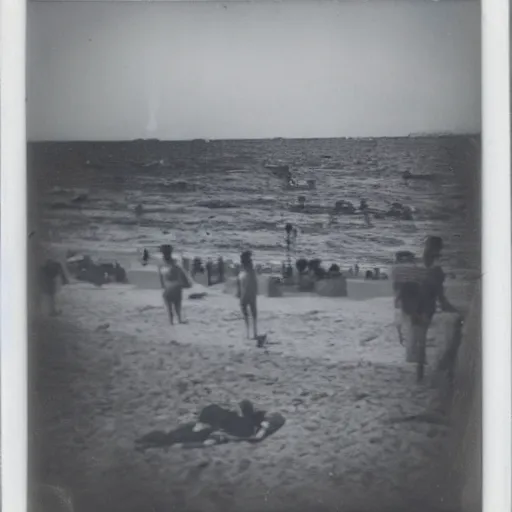 Prompt: an old polaroid photo of the cannes beach