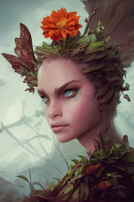 Prompt: portrait, beautiful flower Fairy, face portrait, raphael lacoste, eddie mendoza, alex ross, concept art, matte painting, highly detailed, rule of thirds, dynamic lighting, cinematic, detailed, denoised, centerd