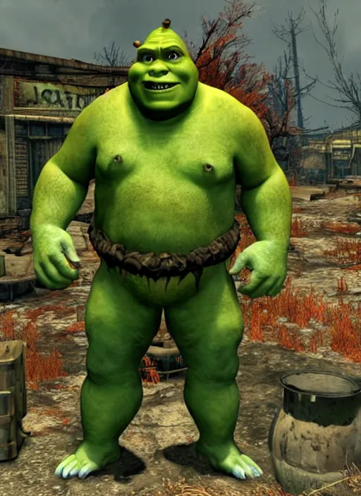 Image similar to scary shrek as a monster in fallout 4