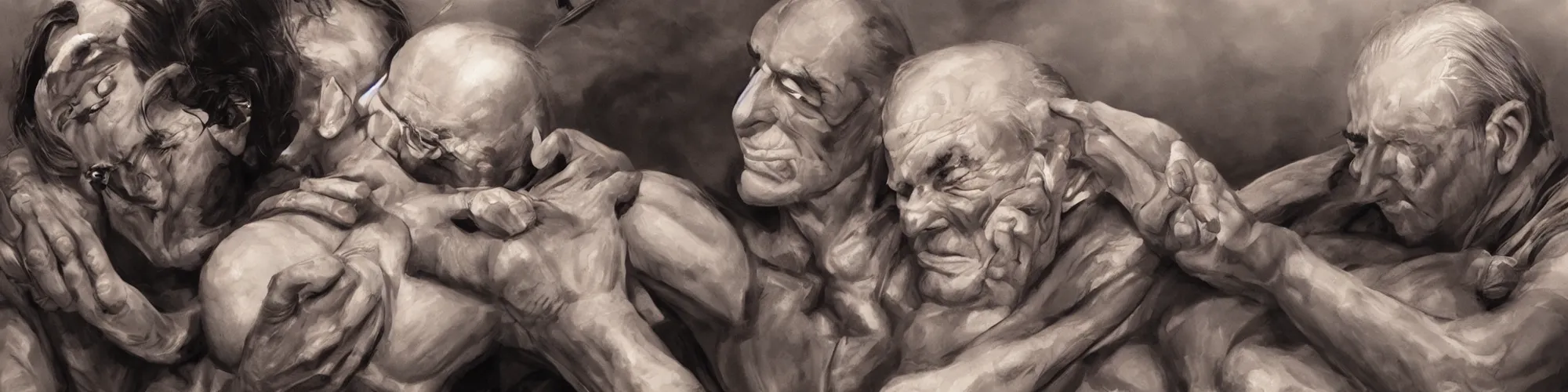 Image similar to an aging war hero holds his memories in his arms, alex ross, artgerm, atmospheric, anamorphic, cinematic