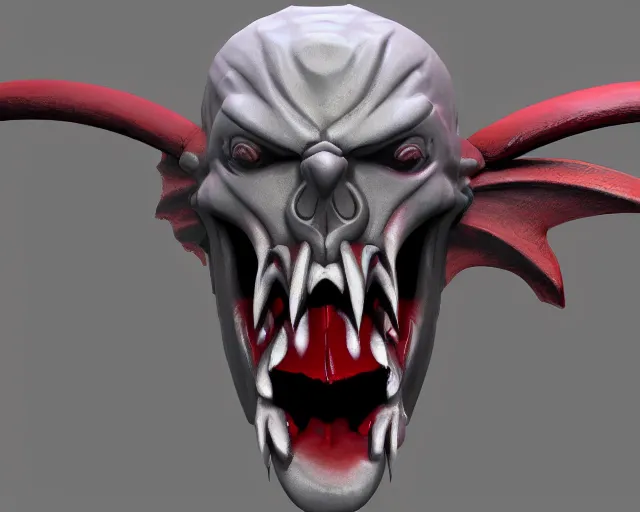 Image similar to 3d sculpt of an ironwork evil clown face with huge bat wings, skull, artstation, digital illustration, league of legends, dark souls