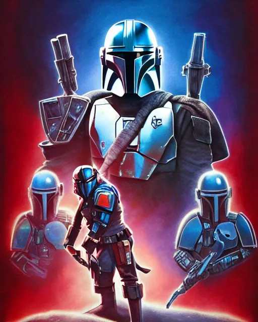 Image similar to the mandalorian, airbrush, drew struzan illustration art, key art, movie poster