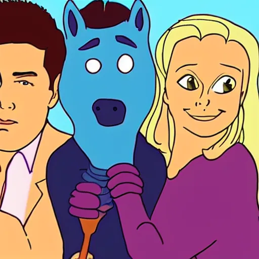 Image similar to still from the hit tv show friends in the style of bojack horseman