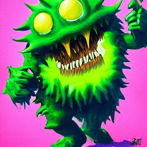 Image similar to a tennis ball monster, digital art, fantasy, magic, trending on artstation, ultra detailed, professional illustration by Basil Gogos