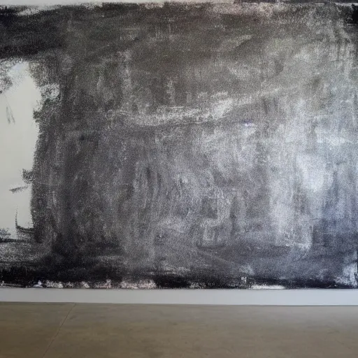 Prompt: large scale chalkboard painting by cy twombly, sparse brush strokes, high resolution art scan, well lit