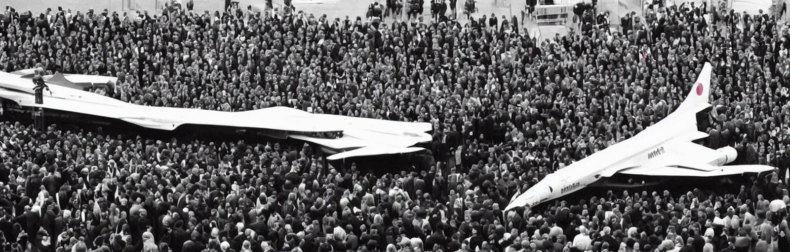 Prompt: a transforming mecha-concorde is presented with the medal d'honneur, Paris 1982