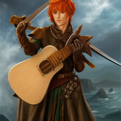 Prompt: kvothe with a lute by artgerm, digital art, unreal engine 5, trending on artstation, deviantart, pinterest, rule of thirds, 4 k uhd image