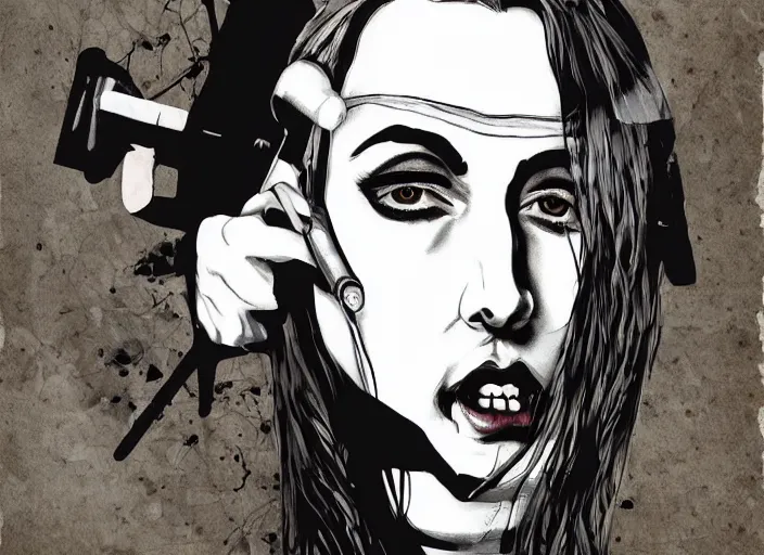 Image similar to beautiful pale gothic maiden killing Nicolas Cage, illustration
