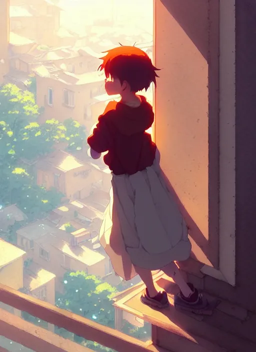 Image similar to boy kissing girl from a window. illustration concept art anime key visual trending pixiv fanbox by wlop and greg rutkowski and makoto shinkai and studio ghibli