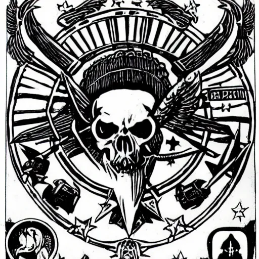 Image similar to Satanic States of America, alternate history, Satanic Marines, goth marines, US marines, 1970s