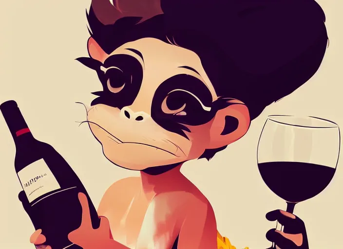 Image similar to cute monkey drinking wine. clean cel shaded vector art. behance hd by lois van baarle, artgerm, helen huang, by makoto shinkai and ilya kuvshinov, rossdraws, illustration, art by ilya kuvshinov