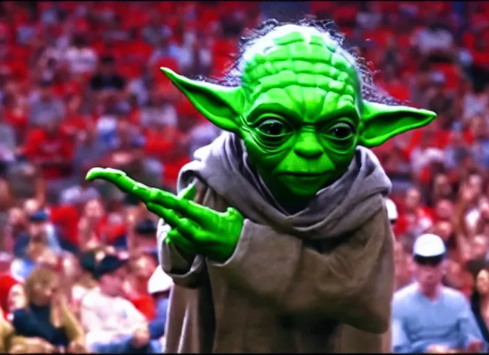 Image similar to ESPN still of Yoda playing in the nba playoffs live on espn, 4k