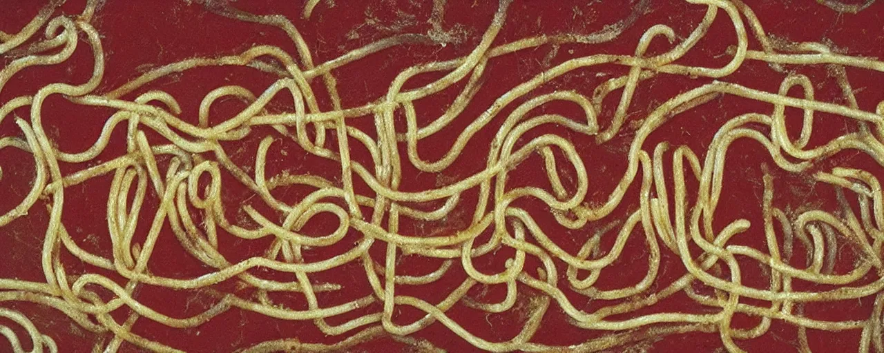 Image similar to ancient cave drawings of spaghetti, in the style of lascaux, fine detail,