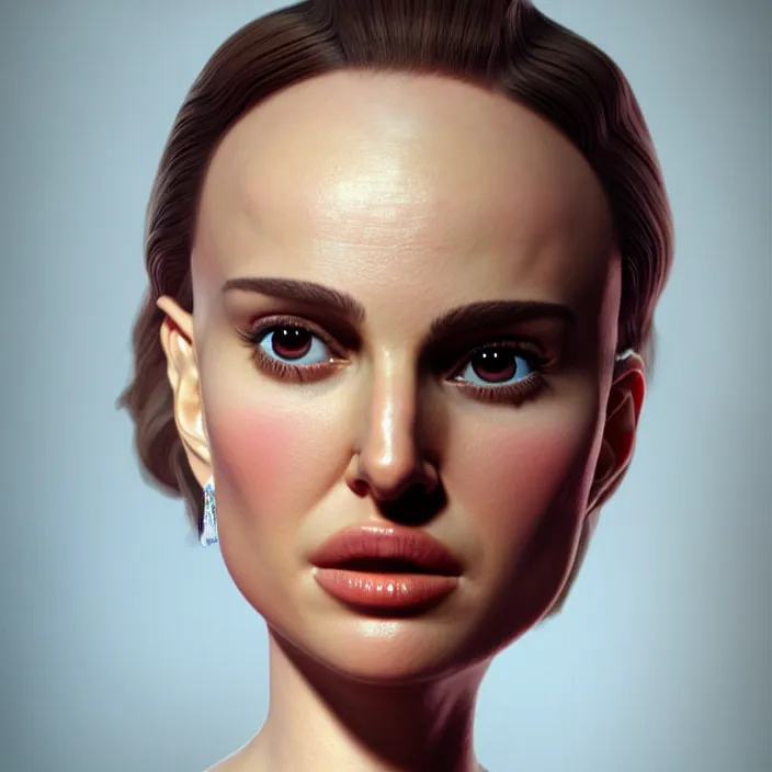 Image similar to a portrait of natalie portman by salvador dali, highly detailed, 3 d render, vray, octane, realistic lighting, photorealistic