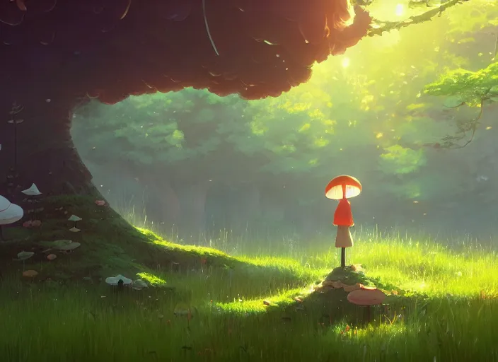 Image similar to mushroom tree forest, detailed, cory loftis, james gilleard, atey ghailan, makoto shinkai, goro fujita, studio ghibli, rim light, exquisite lighting, clear focus, very coherent, plain background, soft painting