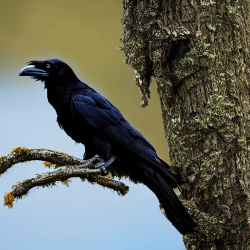 Image similar to A high quality photo of a raven perched on a tree, 4k, detailed, focus on a raven