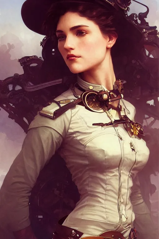 Image similar to a female steampunk pilot, googles, arcane, intricate, elegant, highly detailed, digital painting, artstation, concept art, smooth, sharp focus, illustration, art by artgerm and greg rutkowski and alphonse mucha and william - adolphe bouguereau