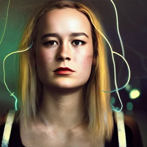 Prompt: kodak portra 4 0 0 long exposure photo portrait of a beautiful cyberpunk brie larson, cyberpunk dreaming, wires machines, in style of antoine d'agata,, highly detailed, sharp focus, octane render, ethereal, otherworldly colors, atmospheric, soft light, dreamy, volumetric lighting unreal engine, epic fantasy